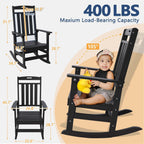 Outdoor Rocking Chair Oversized of 2 & Side Table Set, HDPE All Weather Resistant Patio Rocker, 31.5" High Back 21.5" Deep Seat Porch Chairs Set for Lawn Garden Deck Balcony 400lbs Capacity(Black)