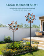 Copper Wind Spinners Outdoor 74 Inches with Solar LED Light, Kinetic Dual Wind Sculptures & Spinners for Yard Lawn Garden Decor, Large Metal Clearance Windmill with Bronze Leaf