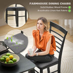 HOMCOM Wooden Dining Chairs Set of 2, Farmhouse Upholstered Kitchen Chairs with Rubber Wood Frame for Living Room, Dining Room, Black and Gray