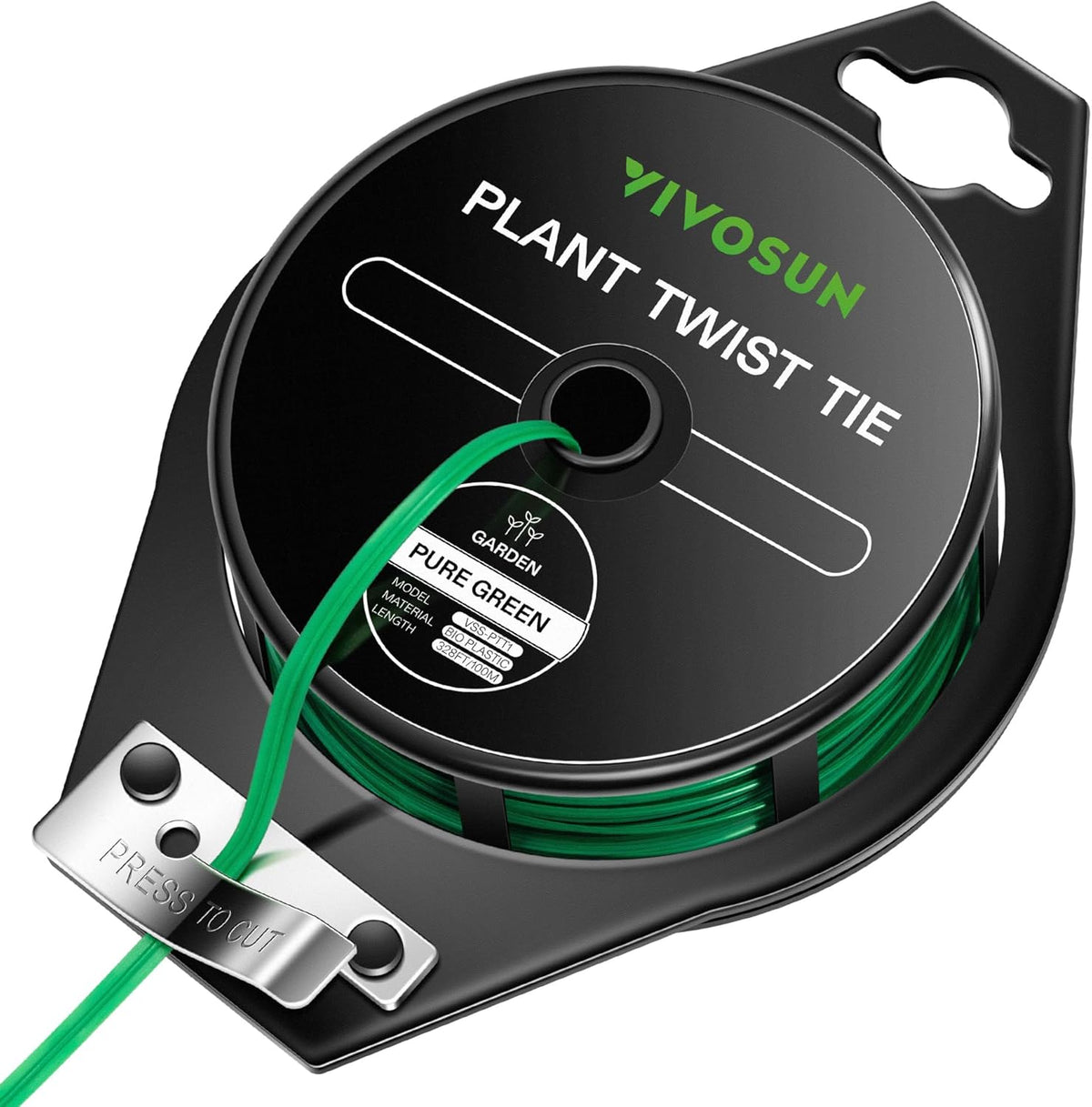 VIVOSUN Twist Ties, 328 ft (100m) PE-Coated Green Plant Ties with Cutter, Reusable & Flexible Tomate Ties for Plant Support, Indoor Outdoor Gardening, Cable Management, Home Office Organization