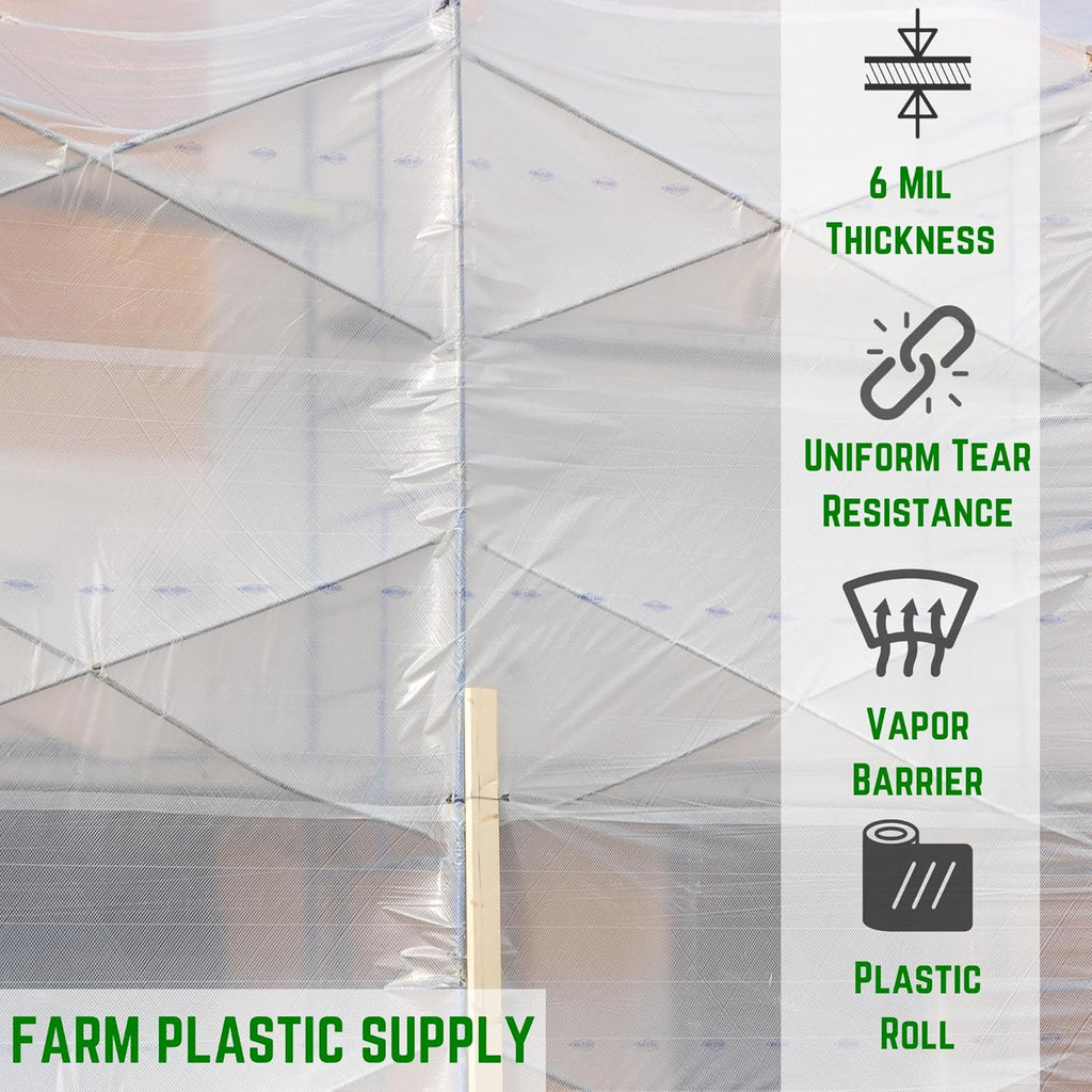 Farm Plastic Supply - Dura Skrim String Reinforced Clear Plastic Sheeting - 6 Mil - (12' x 100') - Reinforced Poly Film Tear Resistant, Weatherproof, Vapor Barrier Polyethylene Roll for Construction