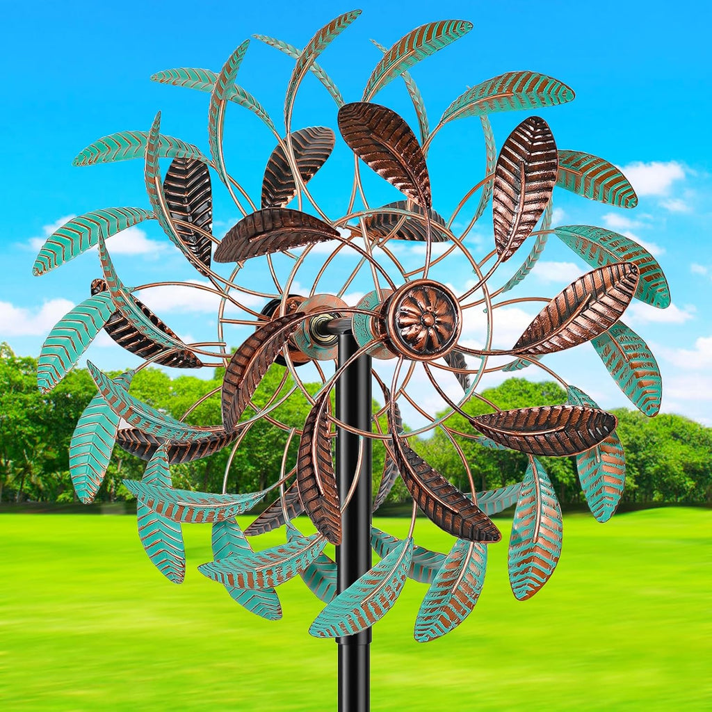 360° Wind Spinners Outdoor, Wind Sculptures Windmill with Metal Stake, Kinetic Large Metal Yard Art Decor Spinners Pinwheels for Garden Outside Patio Lawn, 63.2 * 13.2"