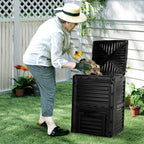 Compost Bin Outdoor 80 Gallon (300L) Large Compost Bin Composter with w/Top Flip Latch-on Lid BPA-Free Composter Barrel for Garden, Kitchen, and Yard Waste, Black, Easy Assembly