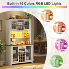 Homy Casa 71" Tall Pantry Cabinet with Hutch 47.1" Wide Buffet Sideboard with Wine Rack Glass Holders Drawer LED Lights and Charging Station for Kitchen Dining Room and Living Room