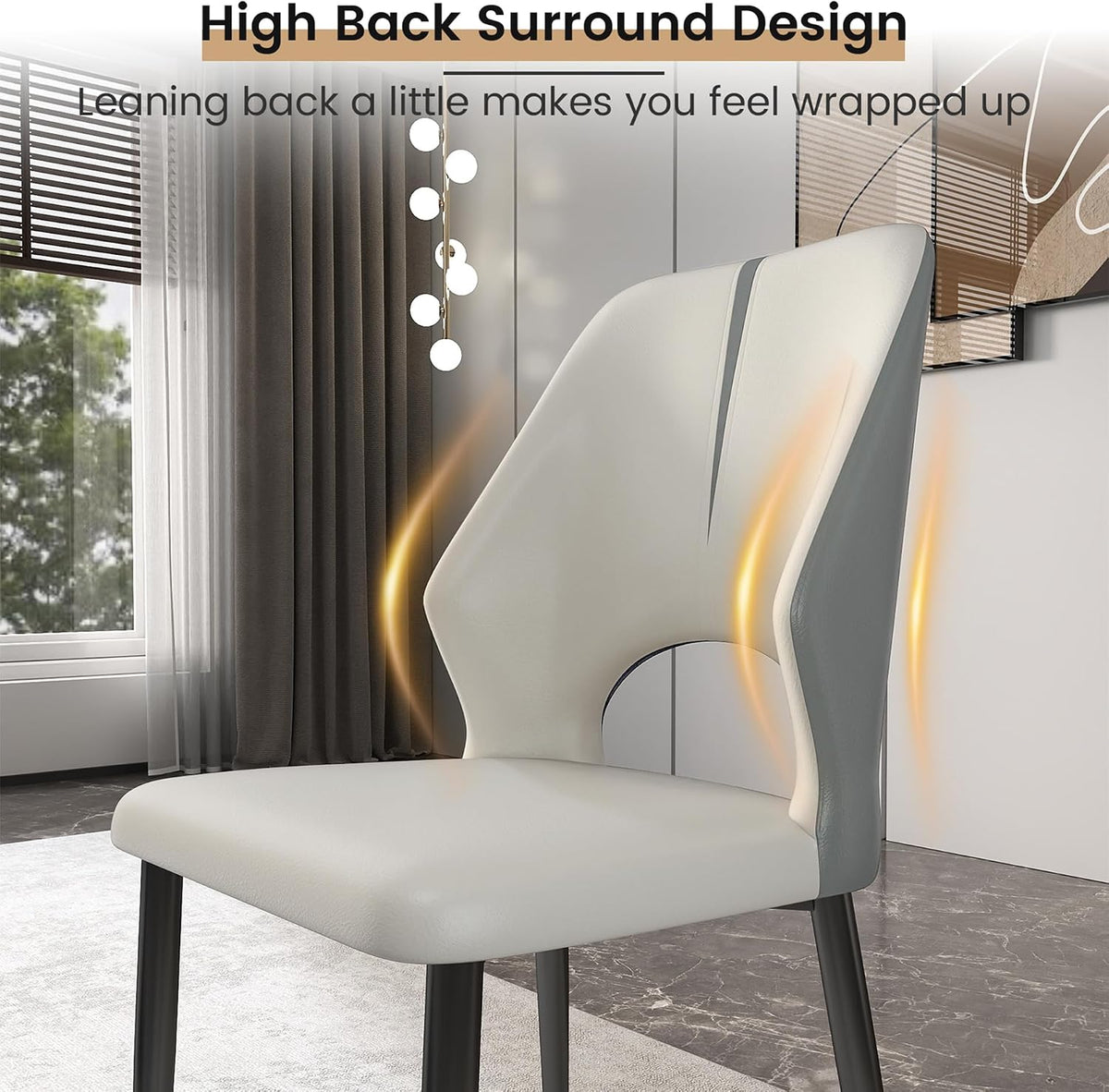 Upholstered Dining Chairs Set of 2, Modern PU Leather Dining Room Kitchen Side Chair with Padded Seat and Metal Legs Restaurant/Cafe,Light Grey