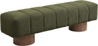 Upholstered Dining Bench, End of Bed Entryway Bench Ottoman for Bedroom Living Room, Dining Room, Green Boucle Fabric Stool Top Wood Leg, 300 LBS Weight Capacity, No-Assembly, Green