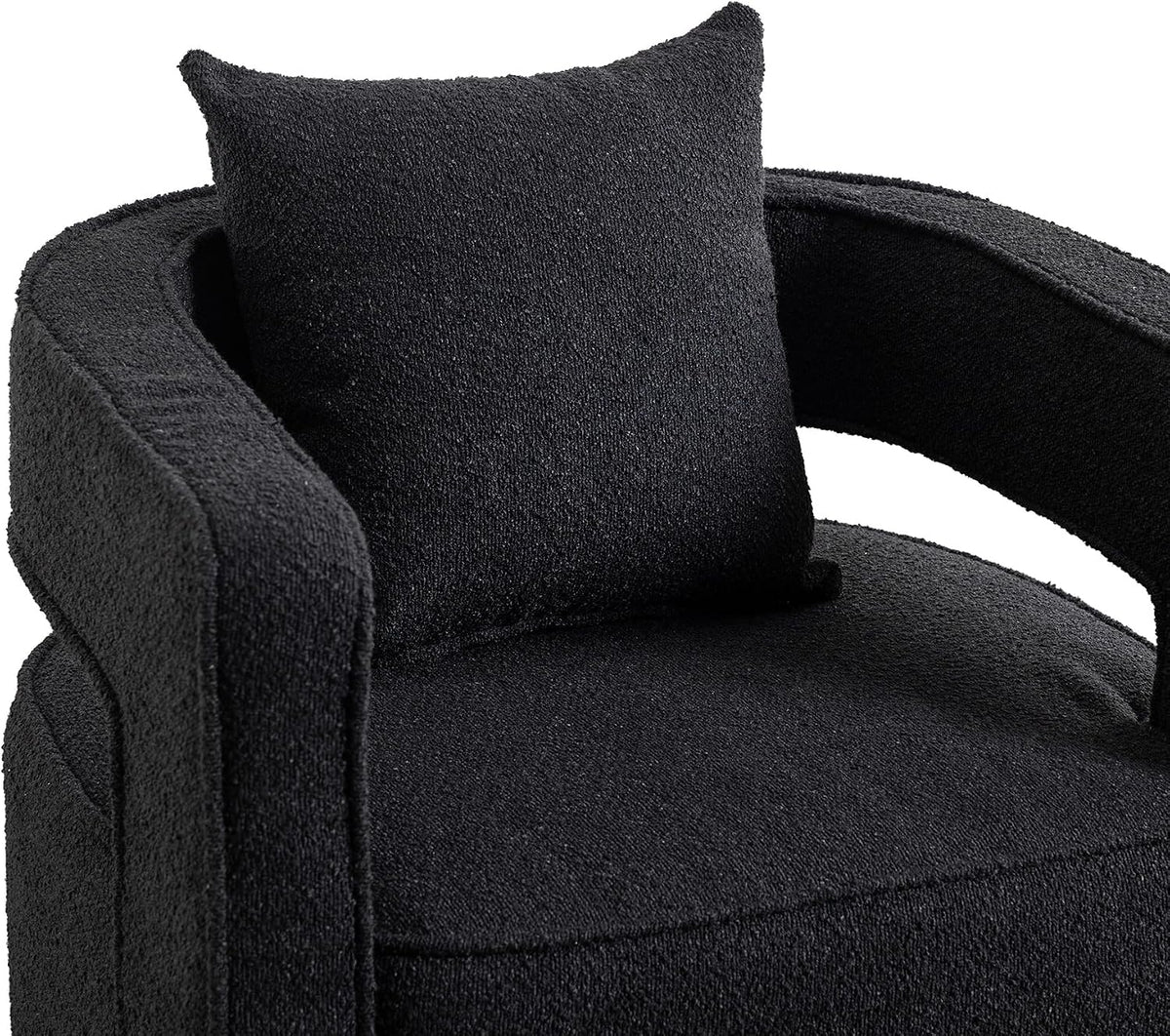 Swivel Accent Chair, Modern Swivel Barrel Chair for Living Room, 360 Degree Comfy Square Accent Chair with Open Back, Upholstered Armchair for Bedroom,Reading, Boucle, Black
