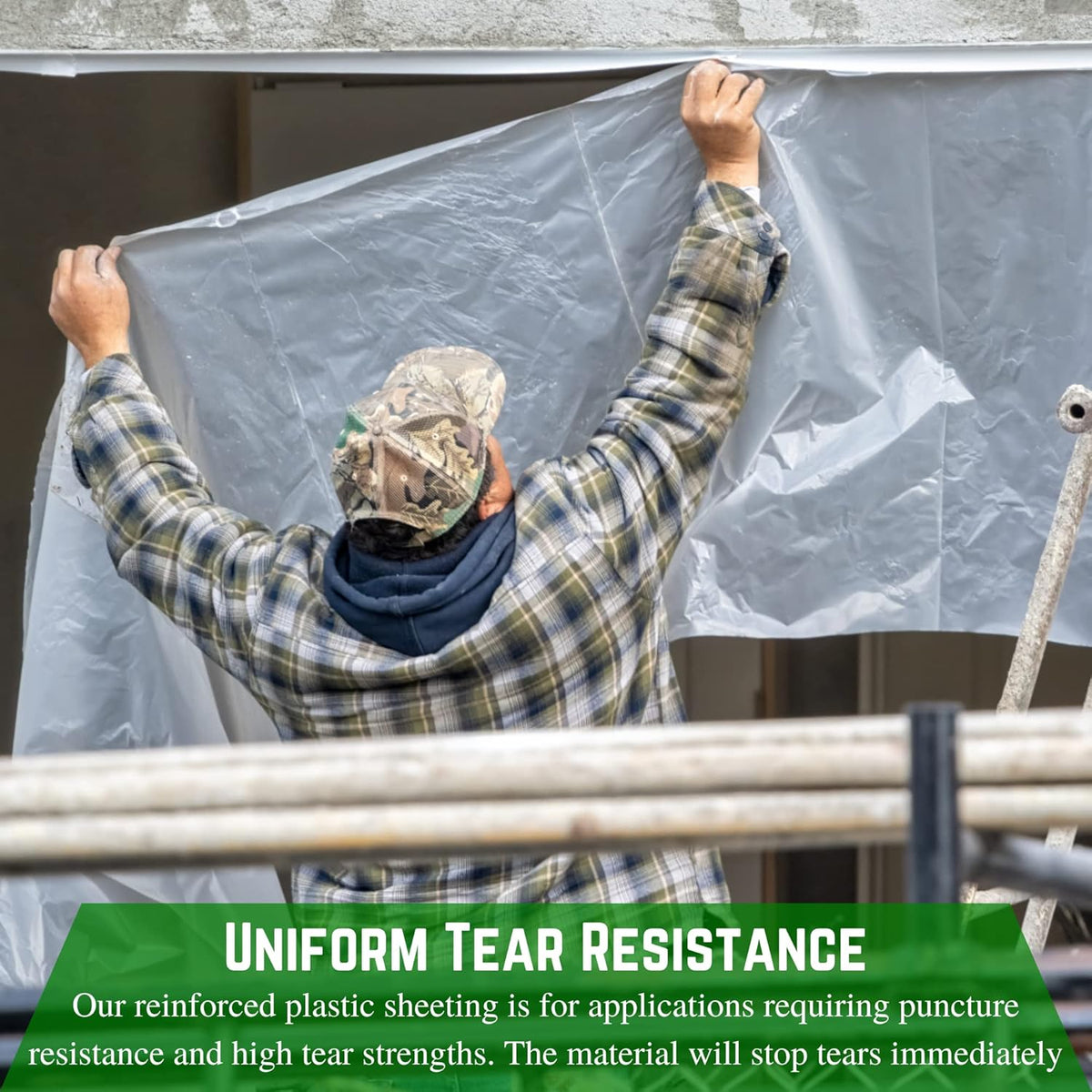 Farm Plastic Supply - Dura Skrim String Reinforced Clear Plastic Sheeting - 10 Mil - (32' x 30') - UV-Rated Extra Heavy Duty Poly Film Tear Resistant, Vapor Barrier Polyethylene Roll for Construction