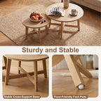 Set of 2 Round Nesting Coffee Tables, Natural Wood Finish Modern Side Tables, X-Shaped Frame Stackable End Tables for Living Room, Bedroom, Balcony 27.56&19.69