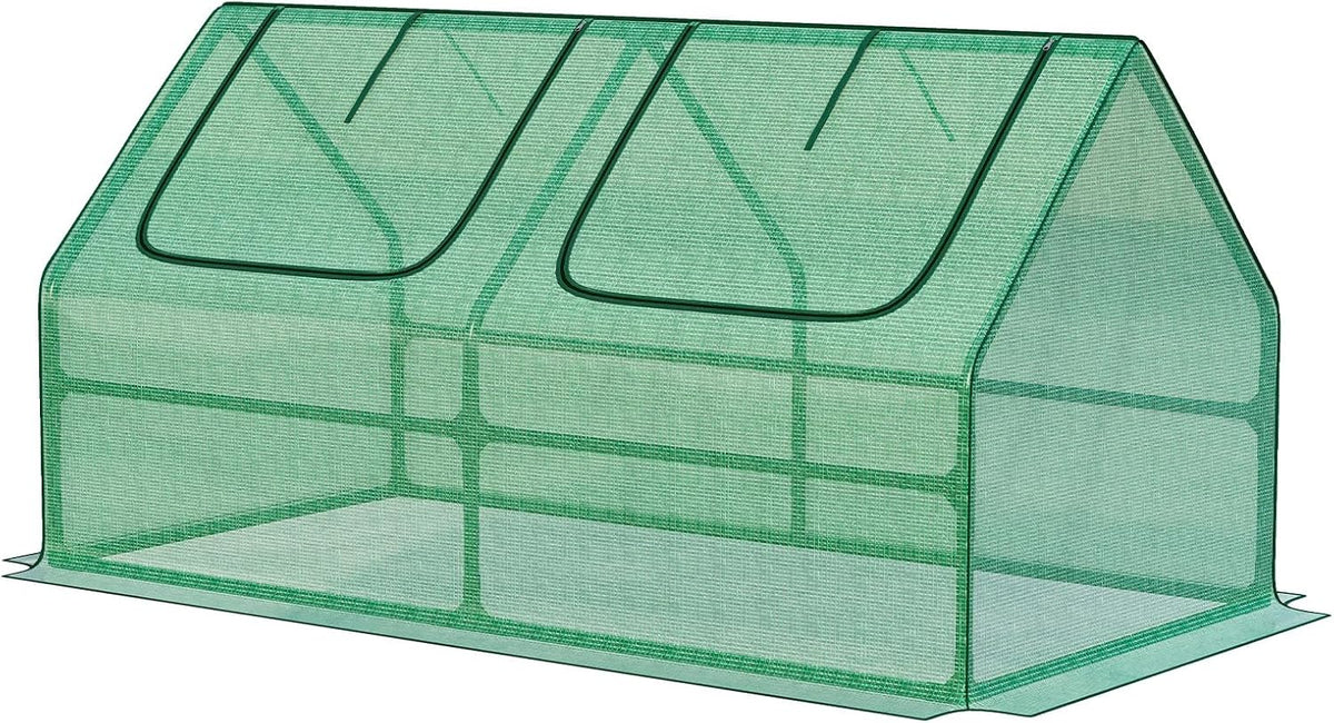 Aoodor 4 x 2 x 2 ft Mini Greenhouse with 2 Zipper Doors, Water Resistant, UV Protected for Flowers, Vegetables and Herbs, Green