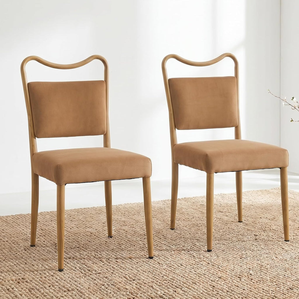 Velvet Dining Chairs Set of 4, Upholstered Dining Chairs with Wood Grained Metal Frame, Mid Century Modern Velvet Chairs for Dining Room, Kitchen and Restaurant,Velvet Brown