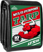 Tarp 12x16 ft Heavy Duty 100% Waterproof 10mil,UV Resistant,Durable Grommets and Reinforced Edges Green/Black Tarp for Camping, Swimming Pools,Car Coverage -by MVPNET