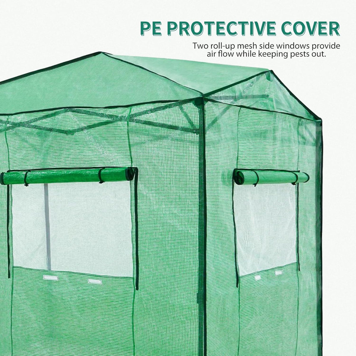 EAGLE PEAK Replacement Cover for 8x6 Portable Walk-in Pop up Greenhouse, Front Roll-Up Zipper Entry Door and 2 Large Roll-Up Side Windows (Frame Not Included), Green