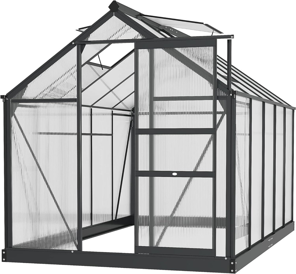 Outsunny 6' x 10' Greenhouse for Outdoors, Polycarbonate Greenhouse with Rain Gutter and Roof Vent, Aluminum Walk-in Green Houses for Outside for Patio Backyard Garden, Gray
