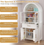 roomfitters 71" Tall Arched Farmhouse Pantry Cabinet with Glass Barn Doors & Pull-Out Drawer, White