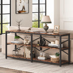 Tribesigns 70.9 Inch Extra Long Console Table, Modern Sofa Table Behind Couch Table with Storage Shelves, 3-Tier Industrial Hallway Entryway Table for Living Room, 3 Shelf Bookshelf(Brown)