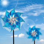 Hausse 10 Pack Reflective Pinwheels with Stakes, Extra Sparkly Pin Wheel for Garden Decor, Bird Repellent Devices Deterrent to Scare Birds Away from Yard Patio Farm, Blue