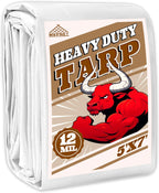 Tarp 5x7 ft Heavy Duty 12mil 100% Waterproof High Durability Multipurpose,Uv Resistant,White Tarp Suitable for Swimming Pools, Boats, Camping, Courtyards, Etc -by MVPNET