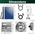 14" Solar Exhaust Fan for Greenhouse with Battery and Adjustable Thermostat, Attic Fans for Garage and Shed with 2PCS 30W Bifacial Solar Panels