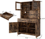IDEALHOUSE 63" Kitchen Pantry Cabinet with Drawers, Hutch Cabinet with Storage, Microwave Stand, Adjustable Shelves, Freestanding Tall Pantry Storage for Dining Room, Living Room, Rustic Brown