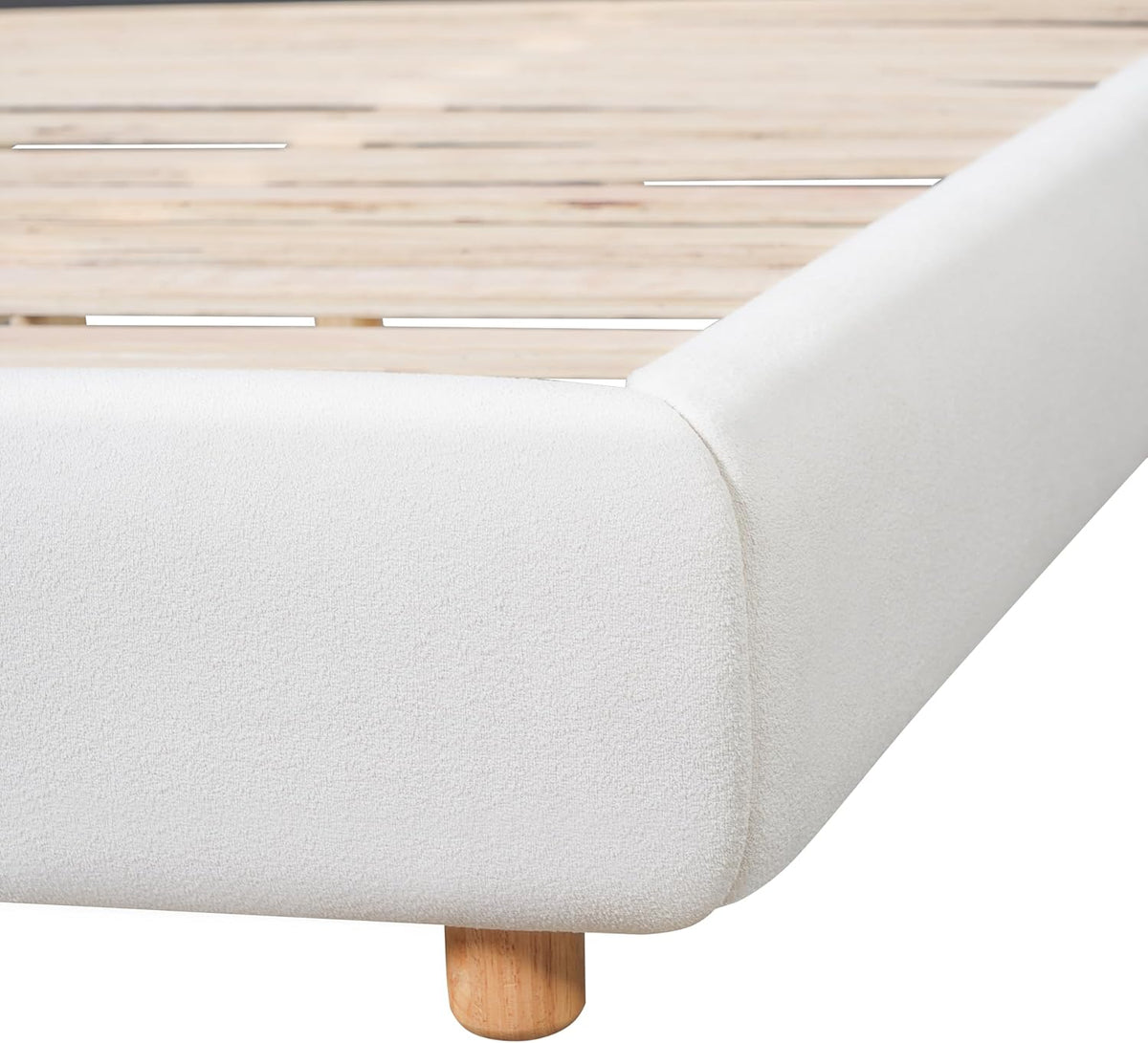 Christopher Knight Home Astry Boucle Upholstered Queen Size Bed Frame with Wingback Headboard, Modern Queen Bed Frame and Headboard, Wooden Slats Support, Easy Assembly, No Box Spring Needed, White
