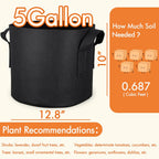 Gardzen 10-Pack 5 Gallon Grow Bags, 300G Thickened Aeration Fabric Pots with Handles, Heavy Duty Cloth Pots for Plants