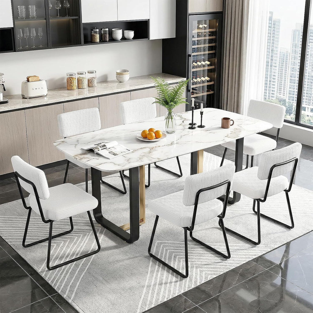 Dining Chairs Set of 2, Upholstered Velvet Dining Room Chairs Kitchen Chairs with Thick Cushion, Soft Backrest, Metal Legs, Modern Accent Side Chair for Home Living Room Bedroom, White