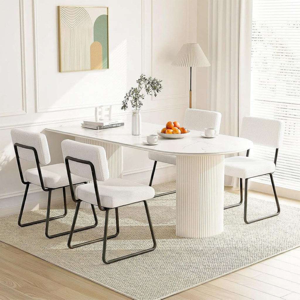 Velvet Dining Chairs Set of 4, Upholstered Dining Room Kitchen Chair with Thick Cushion, Soft Backrest, Metal Legs, Mid Century Modern Accent Side Chair for Home Living Room Bedroom, White
