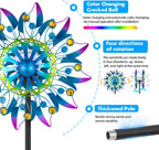 Solar Wind Spinner, Waterproof Outdoor Metal Wind Sculpture for Patio, Lawn & Garden Decor (Retro Muticolor)