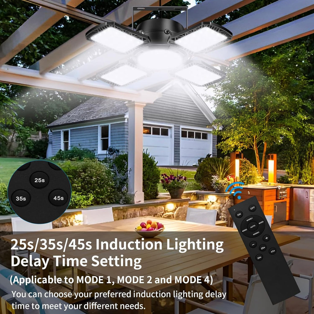 Aqonsie Solar Shed Light Outdoor Indoor, 176LED Solar Powered Motion Sensor Pendant Light Daytime Available, Solar Indoor Lights with 5 Lighting Modes & Remote for Shed Gazebo Barn Garage, 2 Pack
