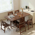 Drop Leaf Table and Chairs - 51" Fully Assembled Folding Dining Table 4-6 Seater with Storage and Lockable Wheels, Space-Saving Set with 4 Chairs for Kitchen or Dining Room (Walnut)