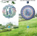 Gazing Ball Spiral Tail Wind Spinner Stabilizer, Garden Decorations Stainless Steel Metal with Hook & Wathet Crystal Glass Orb Outdoor Hanging Decor Kinetic Yard 3D Swivel Art Sun Catchers