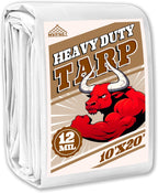 Tarp 10x20 ft Heavy Duty 12mil 100% Waterproof High Durability Multipurpose,Uv Resistant,White Tarp Suitable for Swimming Pools, Boats, Camping, Courtyards, Etc -by MVPNET