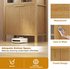SOFTSEA 71" Tall Kitchen Pantry Cabinet with Adjustable Shelves, Fluted Arched Cupboard Cabinet with Hidden Drawer & Glass Door, Kitchen Hutch with Door Shelves for Dining Room, Oak