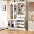 Virubi 75 Inch Tall Kitchen Pantry Storage Cabinet with Glass Doors, Freestanding Buffet with Hutch 4 Drawers&Built-in Door Shelves&Pull-Out Trays for Dining Room, Food Pantry for Living Room (White)