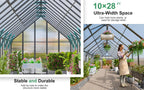 CDCASA 28x10x10 FT Greenhouse for Outdoors, Easy Assembly Large Thicker Aluminum Heavy Duty Polycarbonate Greenhouses Kit w/6 Windows, Outside Sunroom Walk-in Green House for Patio,Backyard
