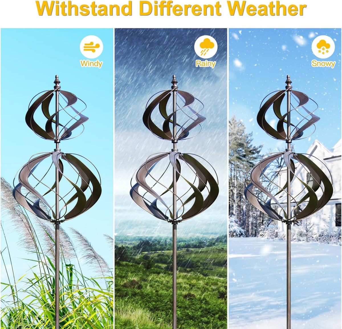LimeHill Wind Spinner for Yard and Garden - Large Metal Windspinners for Outdoor Decorations (Silver Spherality)