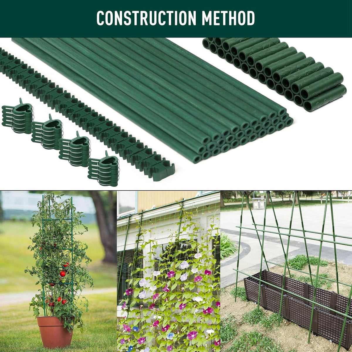 MAXPACE 93pcs Garden Stakes Kit: Includes 30 Sets of Fiberglass Plant Sticks Supports & Accessories for DIY 4ft, 5ft, 6ft, 7ft Stakes for Tomato, Vegetables, Indoor & Outdoor Gardening Supplies