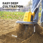 Alloyman 20V Cordless Tiller Cultivator, 360RPM Electric Garden Tiller, with 2 * 2.0Ah Batteries & Charger, 9In Tilling Width and 6.6In Depth Garden Rototiller for Lawn/Gardening/Soil Cultivation
