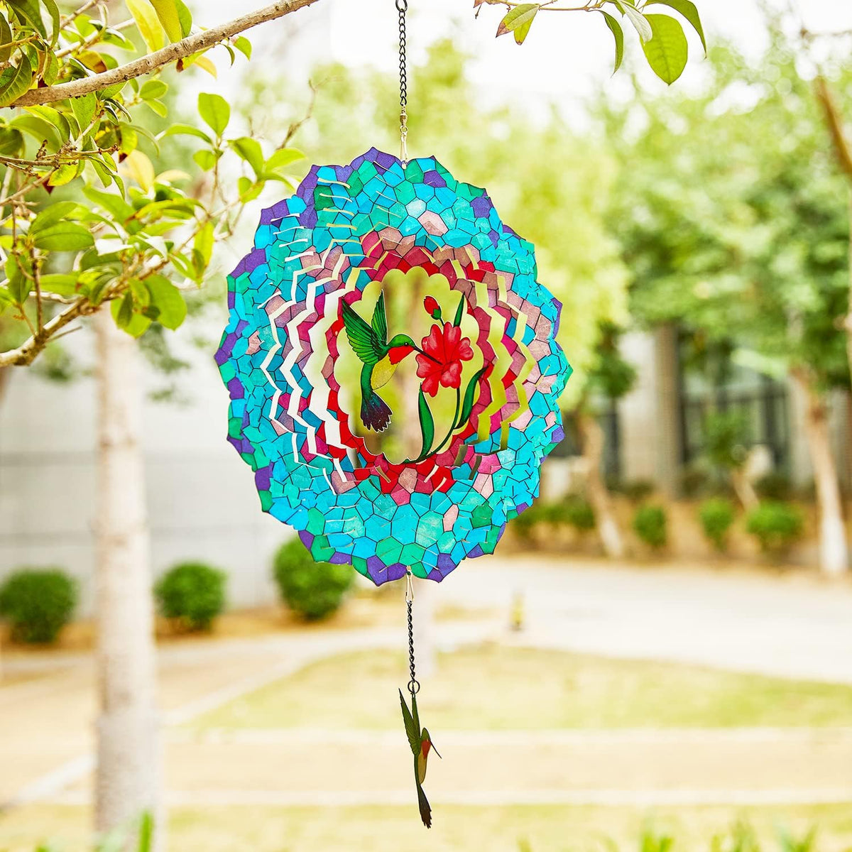 Wind Spinners Hanging, 12 Inches 3D Kinetic Hummingbird Wind Spinner for Yard and Garden Decor Stainless Steel Indoor Outdoor Decor Laser Cut Art Garden Metal Wind Sculptures & Spinners Decorations
