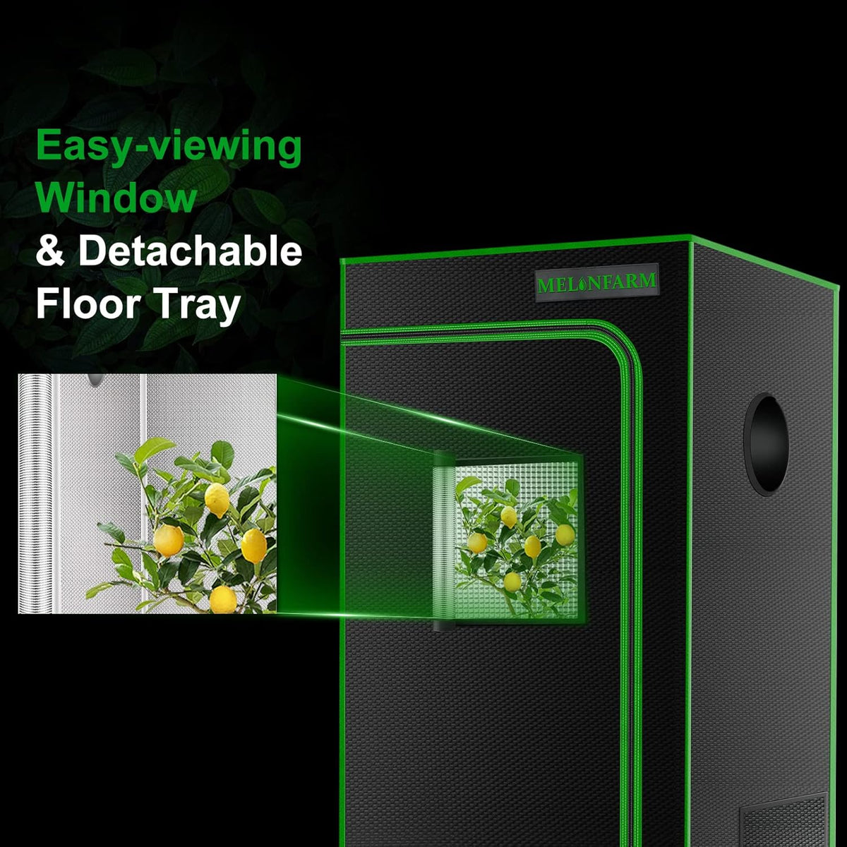 MELONFARM 2x2 Grow Tent, 24"x24"x48'' High Reflective 600D Diamond Mylar Canvas with Observation Window and Floor Tray for Hydroponic Indoor Plant Growing