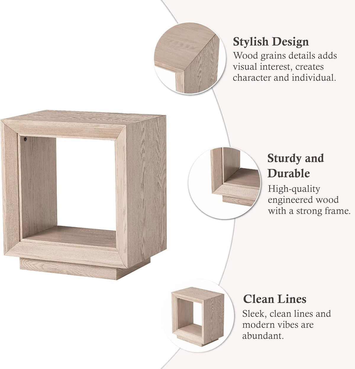 COZAYH Farmhouse End Table, Open Cube Accent Table with Geometric Frame, Modern Minimalist Side Table, Light Grey