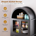 71" Tall Arched Kitchen Pantry Cabinet, Farmhouse Freestanding Food Pantry with Glass Door, Barn Door Design and Adjustable Shelves, Storage Cupboard for Kitchen, Living & Dining Room,Black