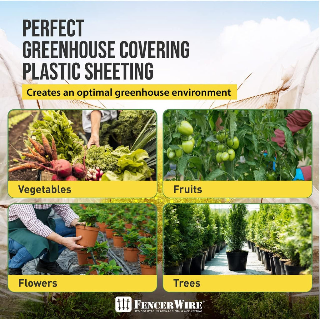 CAPHAUS 6 mil Clear Greenhouse Plastic Sheeting, 4-Year UV Resistant Polyethylene Film, Hoop House Cover for Horticulture, Gardening, Farming and Agriculture, 90% Light Transmittance, 32’ x 50’