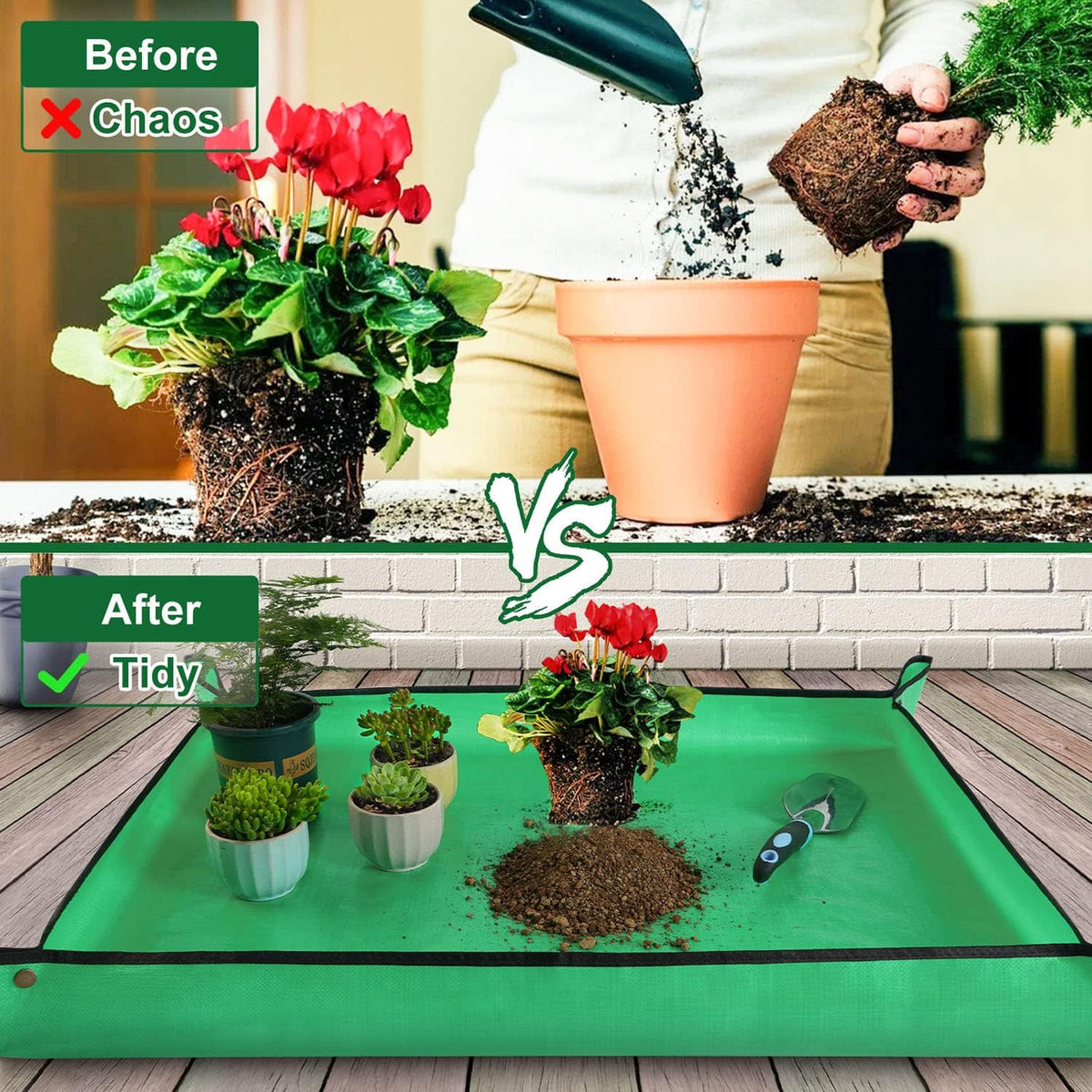 Extra Large Waterproof Potting Mat for Indoor Plants Transplanting and Dirt Control, Square Repotting Mat Portable Succulent Potting Tray Gardening Gift for Plant Lovers (39.5"x39.5")