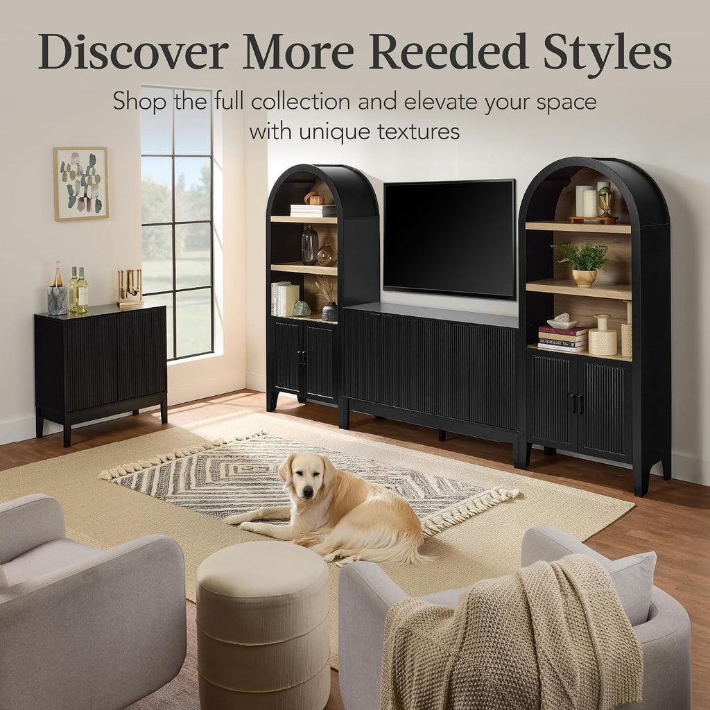 Best Choice Products 72" Tall Arched Pantry Cabinet w/Reeded Doors, 5-Tier Bookshelf, Armoire, Hutch, Bookcase, Storage Cabinet w/Adjustable Shelves, for Dining Room and Livingroom - Black Oak