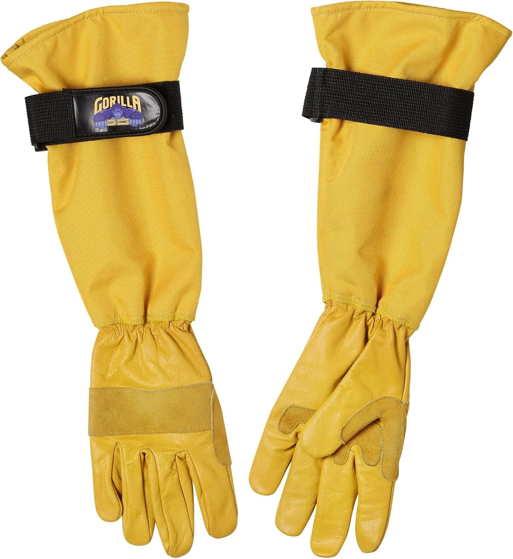GORILLA EASY CONNECT Gardening Gloves Lightweight Tough Heavy Duty Long Sleeve Leather Pruning Gloves with Adjustable Strap