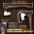 Dream Reach 14.5"" Camping Hatchet with Sheath, Bushcraft Axe with Carbonized Handle, Hand Forged Carving Axe, Splitting Hatchet for Chopping Wood, Gardening, Black