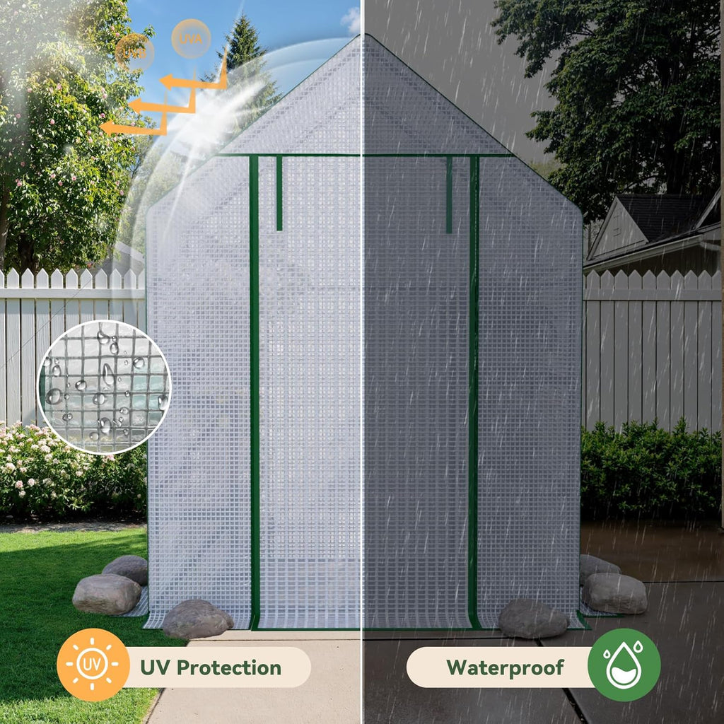 Greenhouse for Outdoors, Small Greenhouse, Walk-in Greenhouses with 3 Tiers 8 Shelves, PE Cover, Heavy Duty Plant Greenhouses for Garden and Backyard