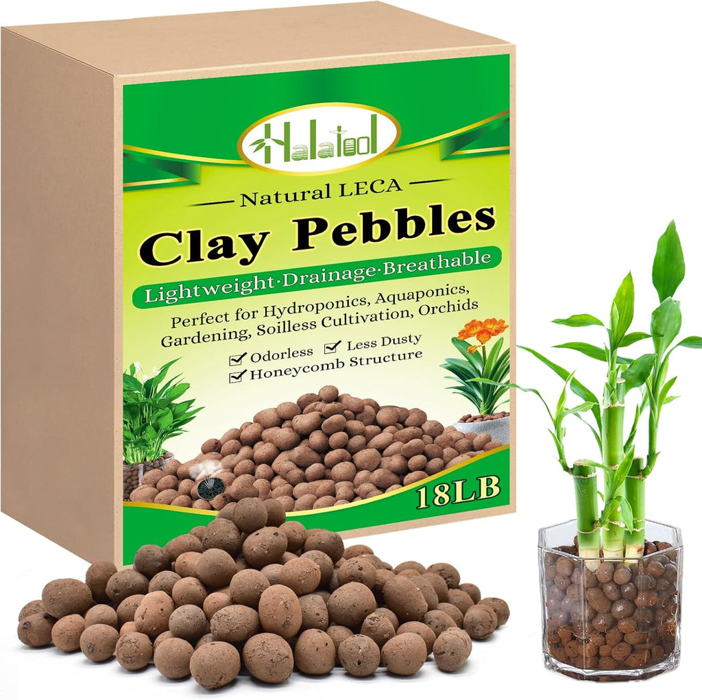 Halatool 18LB Hydroton Clay Pebbles for Plants 4mm-16mm Lightweight Hydro Leca Balls for Potted Plants Hydroponics Gardening Orchids Drainage Decoration Aquaponics Aquariums